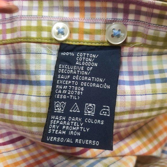 Tommy Hilfiger rainbow plaid check 80' 2 ply fabric button up flip cuff shirt XL - Picture 7 of 8